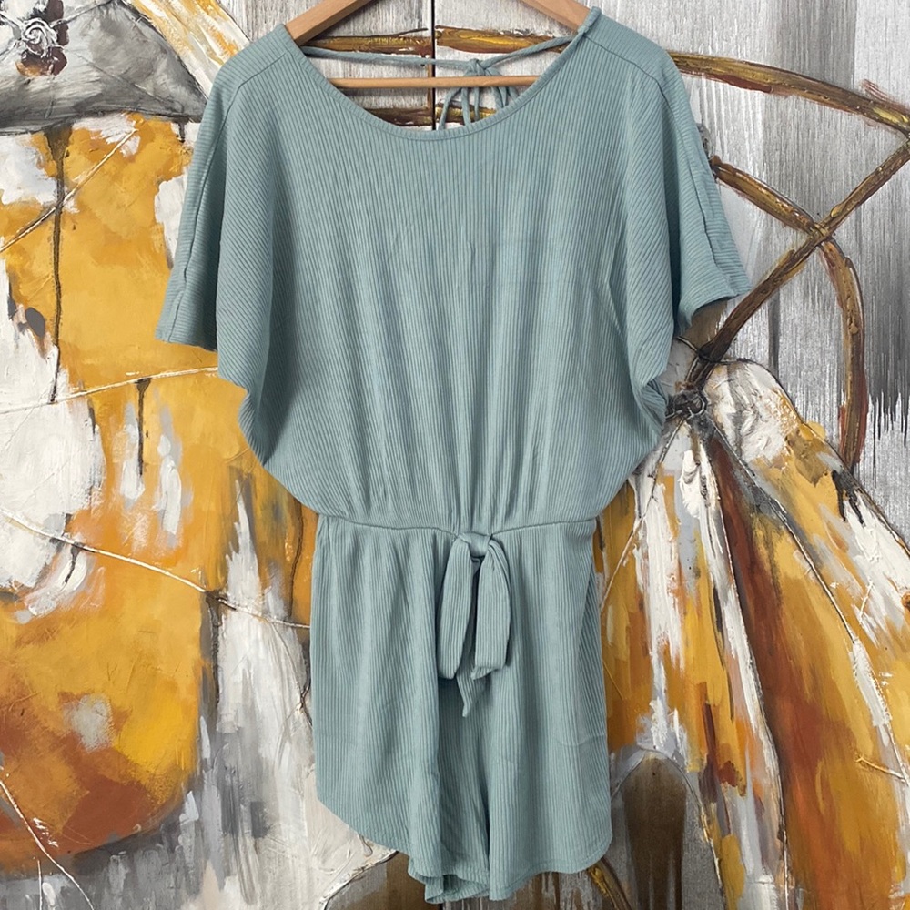 Pink Lily Turquoise Tie Romper